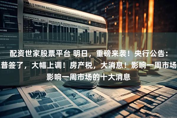 配资世家股票平台 明日，重磅来袭！央行公告：调整！特朗普签了，大幅上调！房产税，大消息！影响一周市场的十大消息